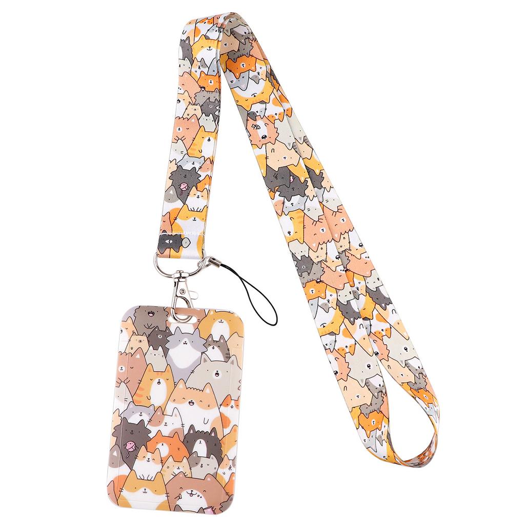 Cartoon Cute Cat Mobile Phone Lanyard Card Holder Bus Card Student Card Work ID Hard Shell Multifunctional Protective Cover