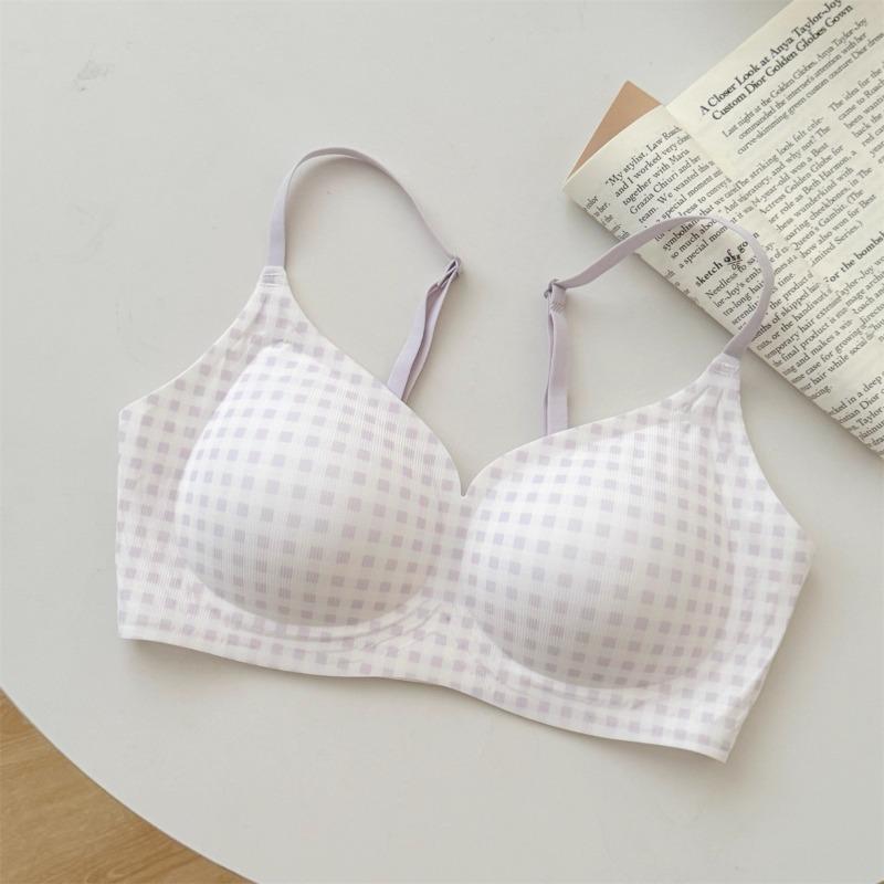 Gingham Wireless Bralette Seamless Adjustable Strap Bra For Women
