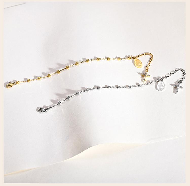 Stainless Steel Virgin Mary Rosary Bead Bracelet For Women, Charms Cross Dangle Adjustable Link, Religious Jewelry Gift
