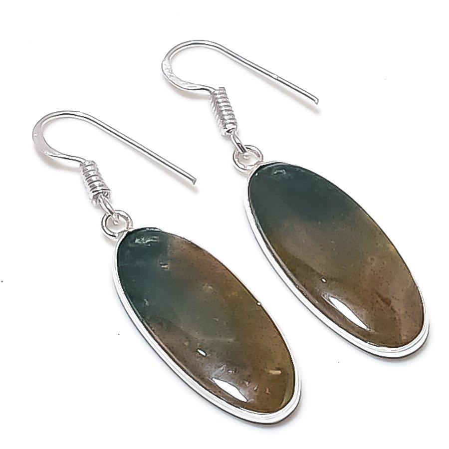 

Natural Indian Moss Agate 925 Sterling Silver Jewelry Earring 1.85 AEE-10711