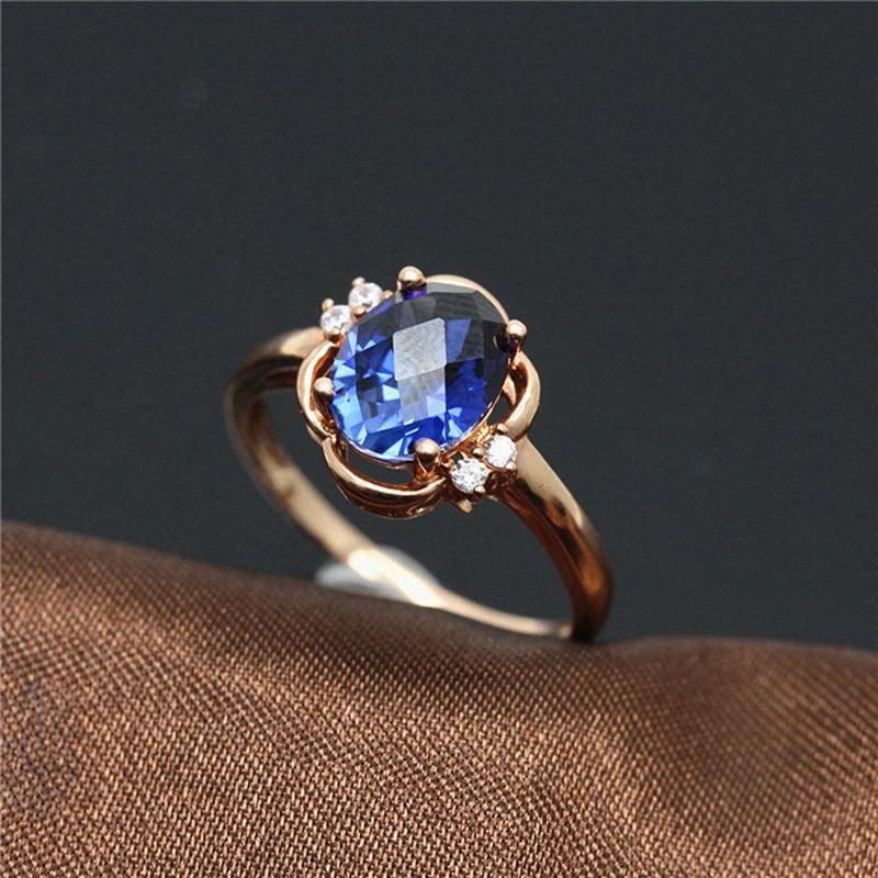 Purple Gold Inlaid With Natural Sparkling Blue Stone Temperament Elegant And Exquisite Rose Gold Plated Open Ring