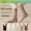 Women's Seamless Cotton Mid-Calf Socks: Antibacterial, Odor-Resistant, Sweat-Absorbent, Breathable, High-Top for Autumn and Winter.