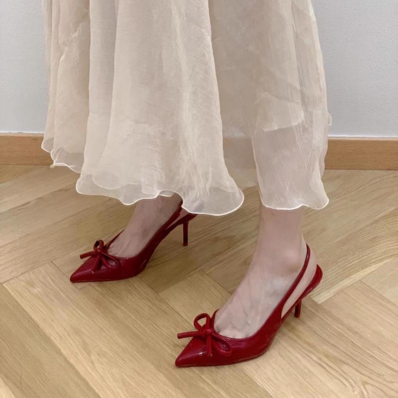 Fashion Women Sandals New Bow Slingbacks High Heels Sandals Women Sexy Pointed Toe Patent Leather Elegant High Heels Shoes for Women