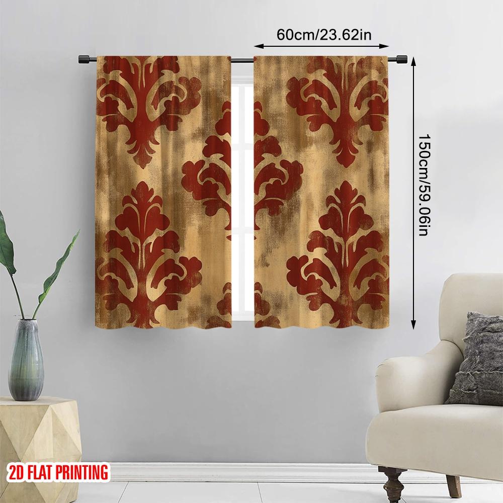 Vintage Flat Printing Curtains Burgundy Golden Abstract Digital Printed Polyester Drapes Party Decorations New Set Of 2 Made