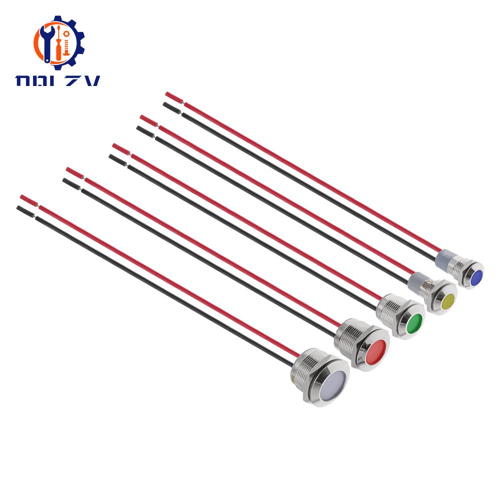 6mm 8mm 10mm 12mm 14mm 16mm 19mm 22mmWaterproof IP67 Metal LED Warning Indicator Light Signal Lamp Pilot Wire 3V 12V 24V 48V