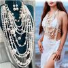 European and American Exaggerated Fashion Stacking Wearing High-end Pearl Necklace Handmade Beaded Multi-layer Long Body Chain Sleeve Chain