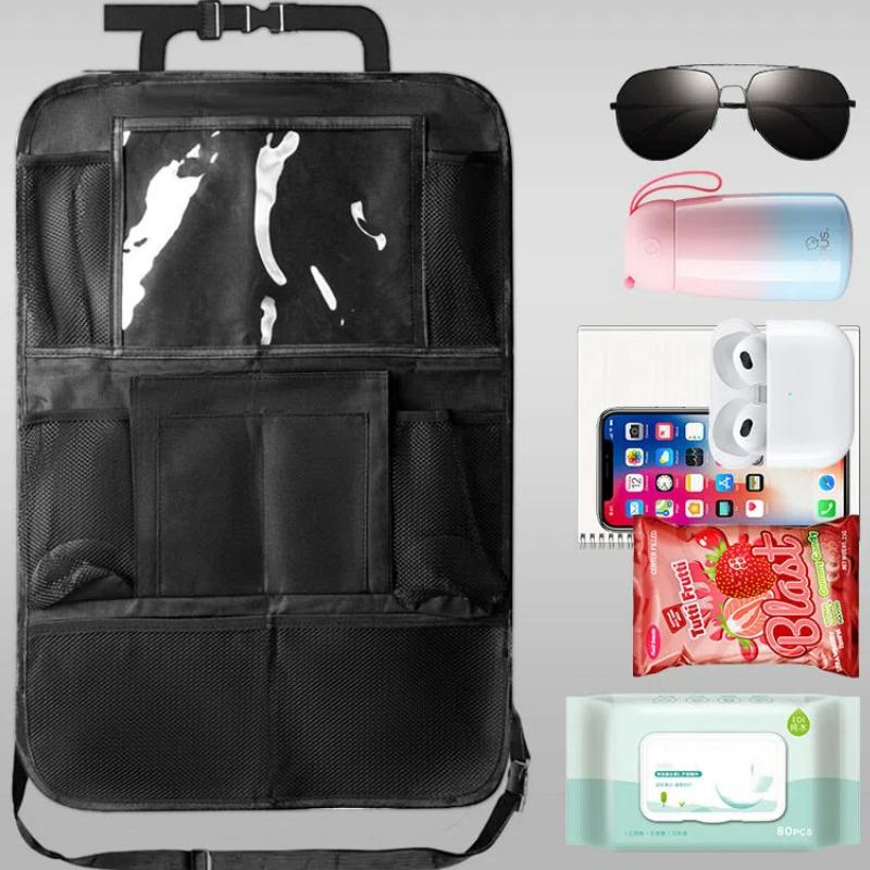 Multi-Pocket Car Seat Back Storage Bag with Tablet Holder Oxford Snack Toy Car Organizer Anti-kick Auto Storage Hanging Bag