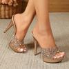 New Arrival Women Summer One Band Slip-on Mule Slippers, 13CM Ultra Thin Stiletto Sky High Heels, Sexy Versatile Heeled Sandals