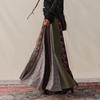 GREEN BELT Women's Retro Patchwork A-line Long Skirt