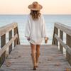 Women's V-Neck Color Knit Sweater Dress Long Sleeve for Casual Wear