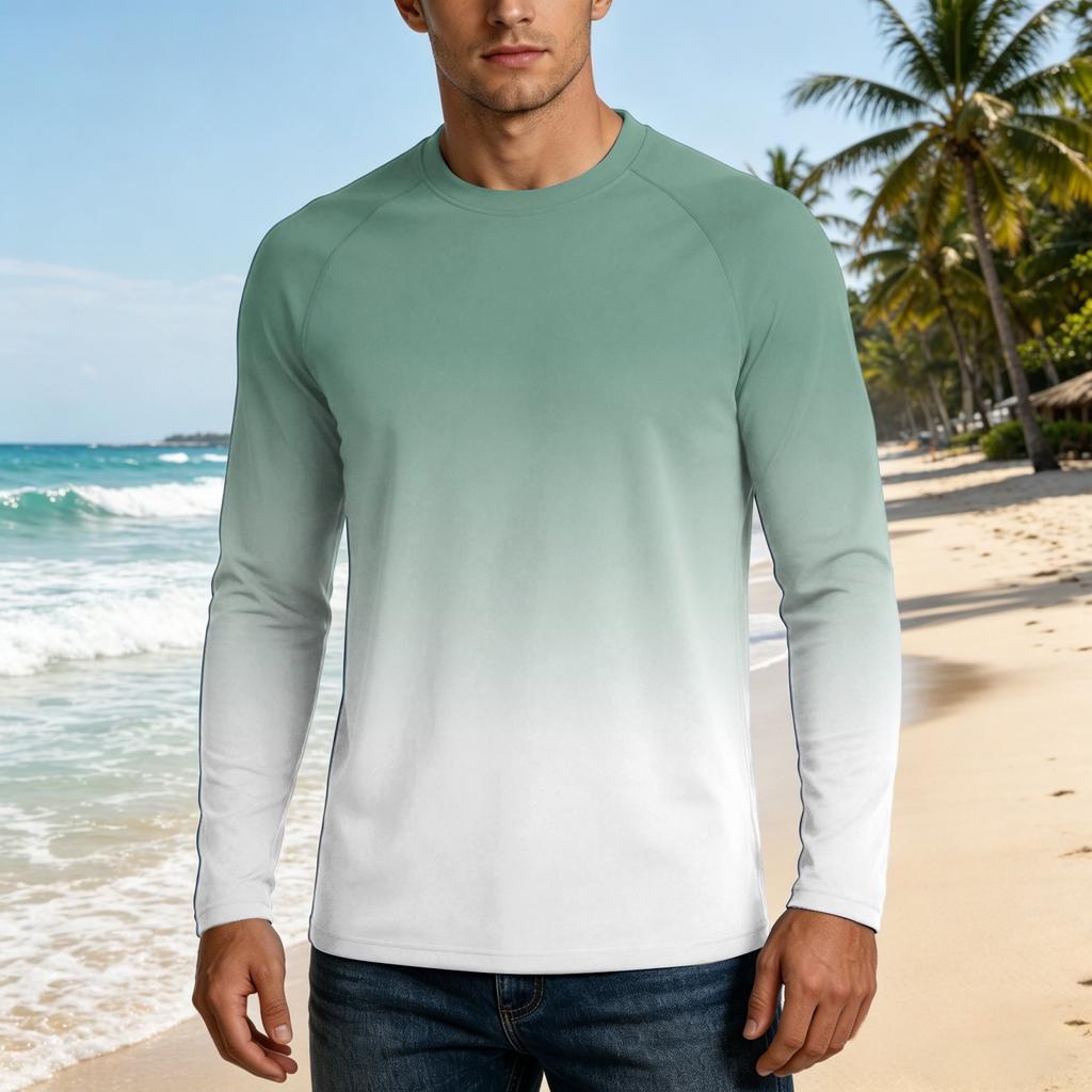 Men's UPF50+ Sun Protection Long Sleeve Shirt Stretch Fabric Lightweight Breathable Outdoor Activewear Top