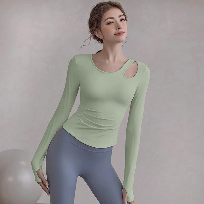 

Slim Fit Women s Long Sleeve Off-Shoulder Fitness Top with Chest Pads for Running, Training, and Yoga XXL