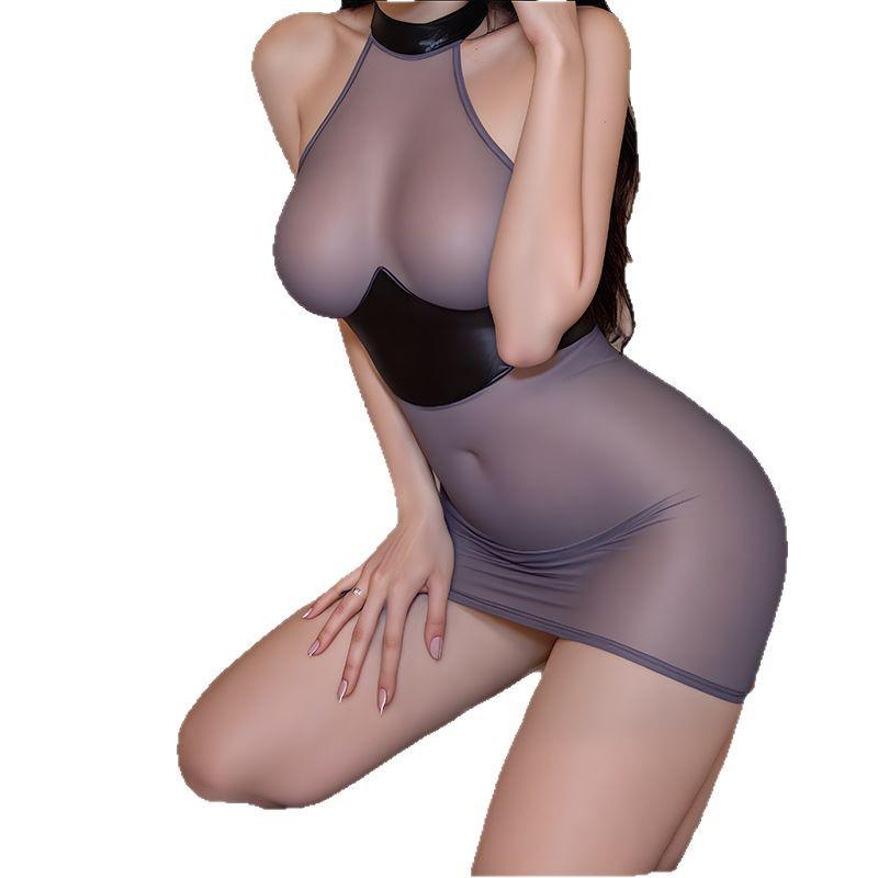 Night Oath Tiffi Plus Size Sexy Transparent Bodycon Dress with Stockings and Mini Skirt