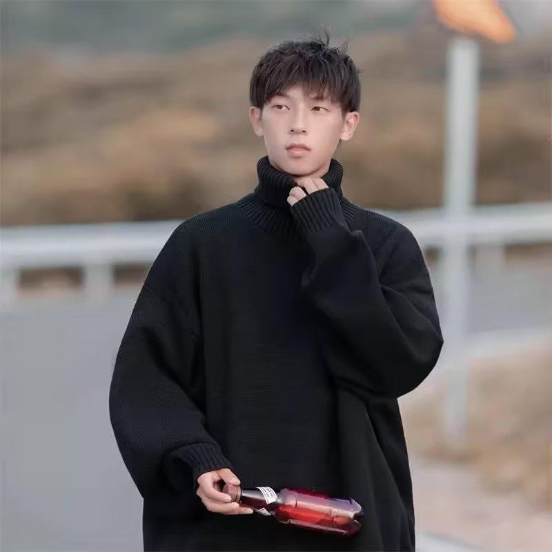 Oversized Turtleneck Knit Sweater For Men Warm Soft Daily Wear Jumper