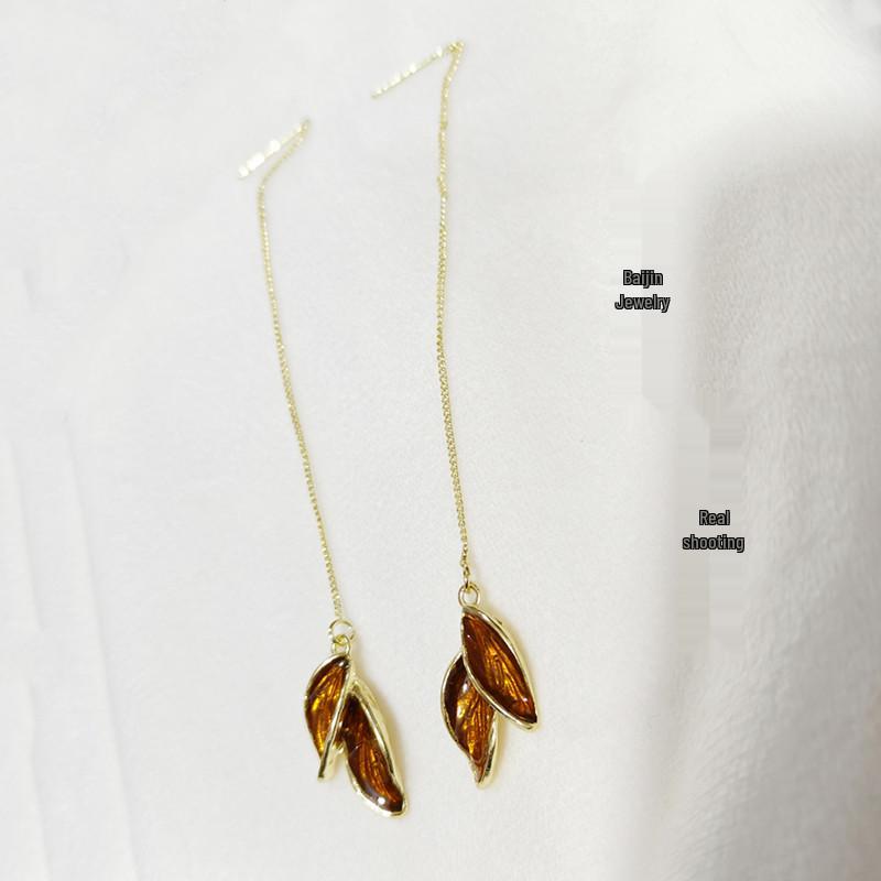 

Серьги с иглами из серебра S925 в корейском стиле с сине-белыми листьями - Элегантный и свежий дизайн для женщин