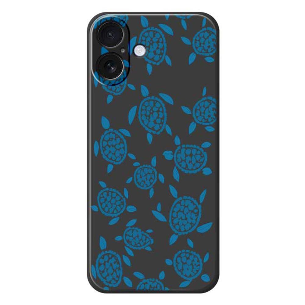 

For iPhone 17 Case Blue Turtle Pattern Printing Straight Edge TPU Phone Back Cover Black
