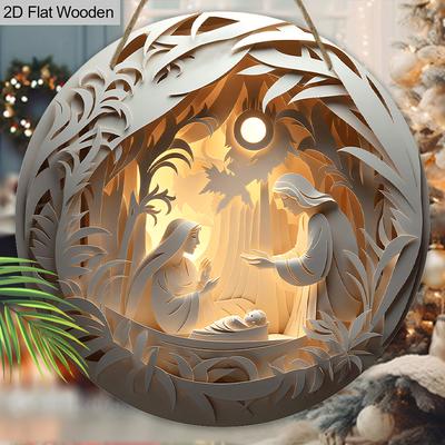 Nativity Wooden Christmas Sign- Navidad Round Sign for Front Door, Wall, Manger Hanging Decor - Ideal Christmas Gift for Christian