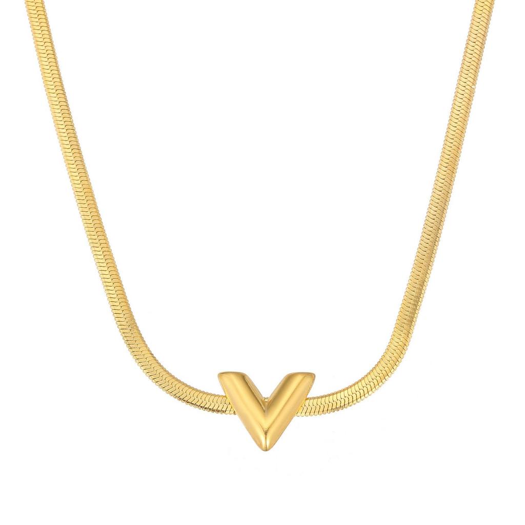 Titanium Steel Letter V Heart Blade Chain Necklace - Korean-inspired Versatile Fashion for Women