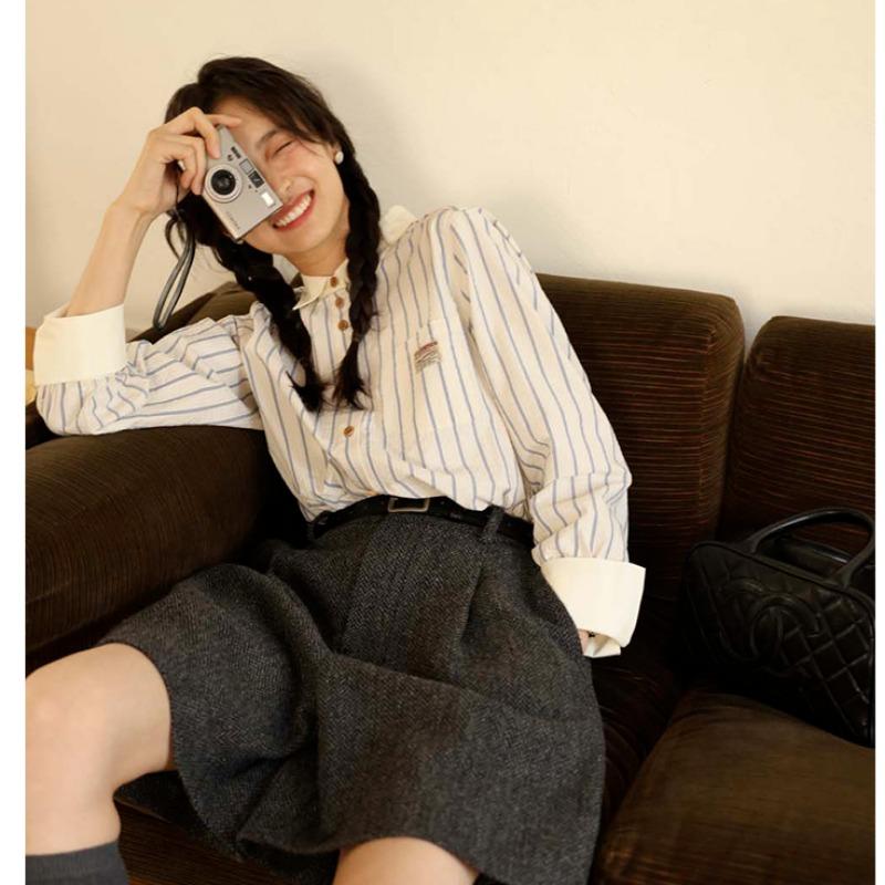 Womens Striped Long Sleeve Casual Button Down Shirt S