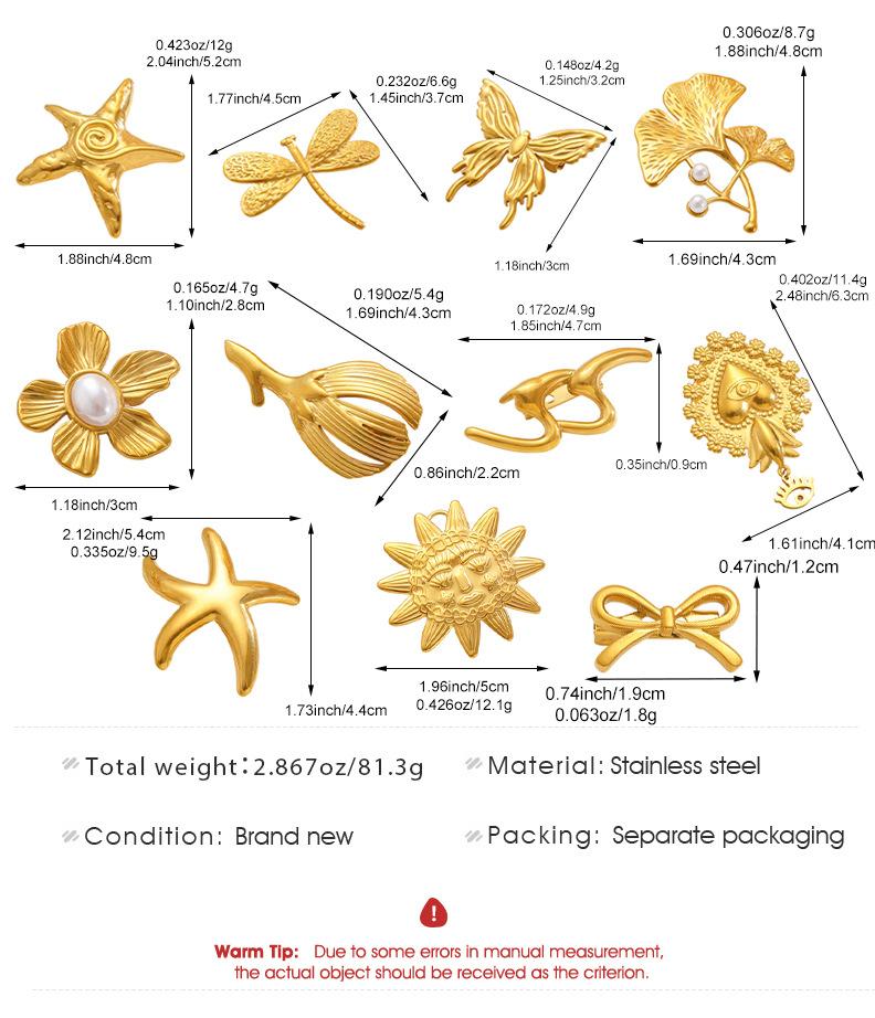 Stainless Steel Geometry Metal Brooch for Women Sun Heart Star Flower Butterfly Charm Vintage Brooches Pins Clothes Accessories
