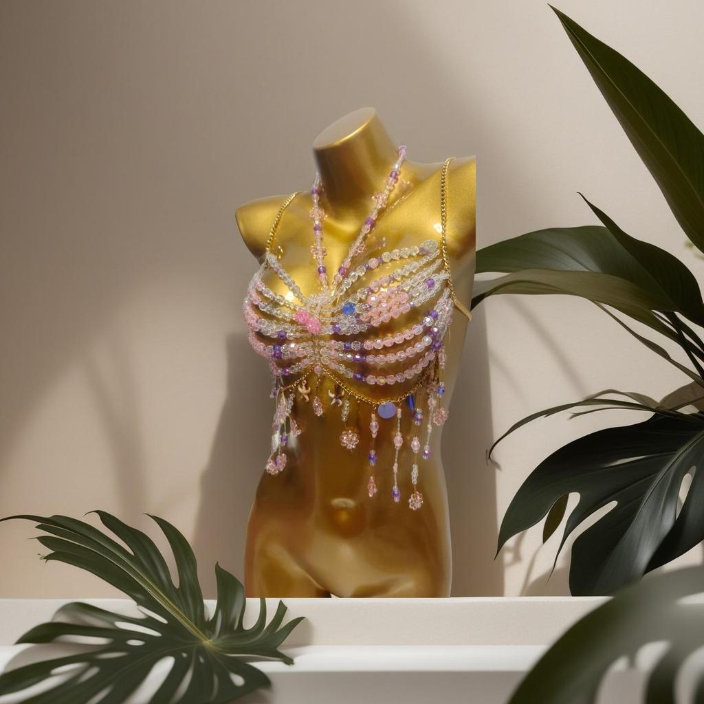 European Handmade Beaded Tassel Body Chain Vest for Women - Beach Party Strappy Chest Chain