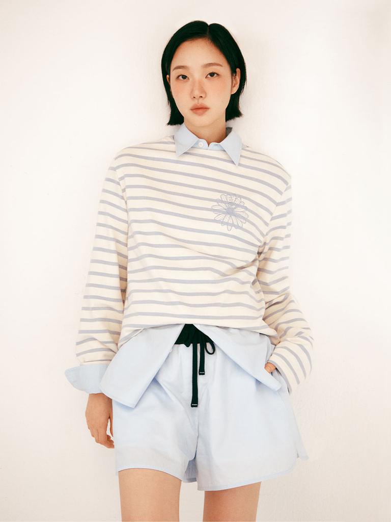 [mardimercredi] COTTON SHORTS CONTRAST WAISTBAND_SKY
