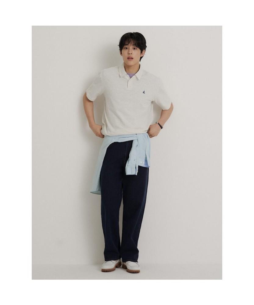Binpolmen Open-Neck Soft Crescent Pique T-Shirt Light Gray