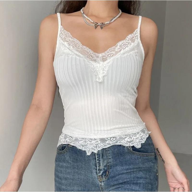 Lace Lace Splicing Pit Strip Deep Suspender Summer New Women's Clothing Exposed Navel Sexy Slim Fit Small Vest