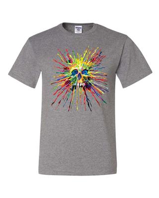Paint Splatter Skull T-Shirt Multicolor Art Crazy Melting Drip Tee Shirt