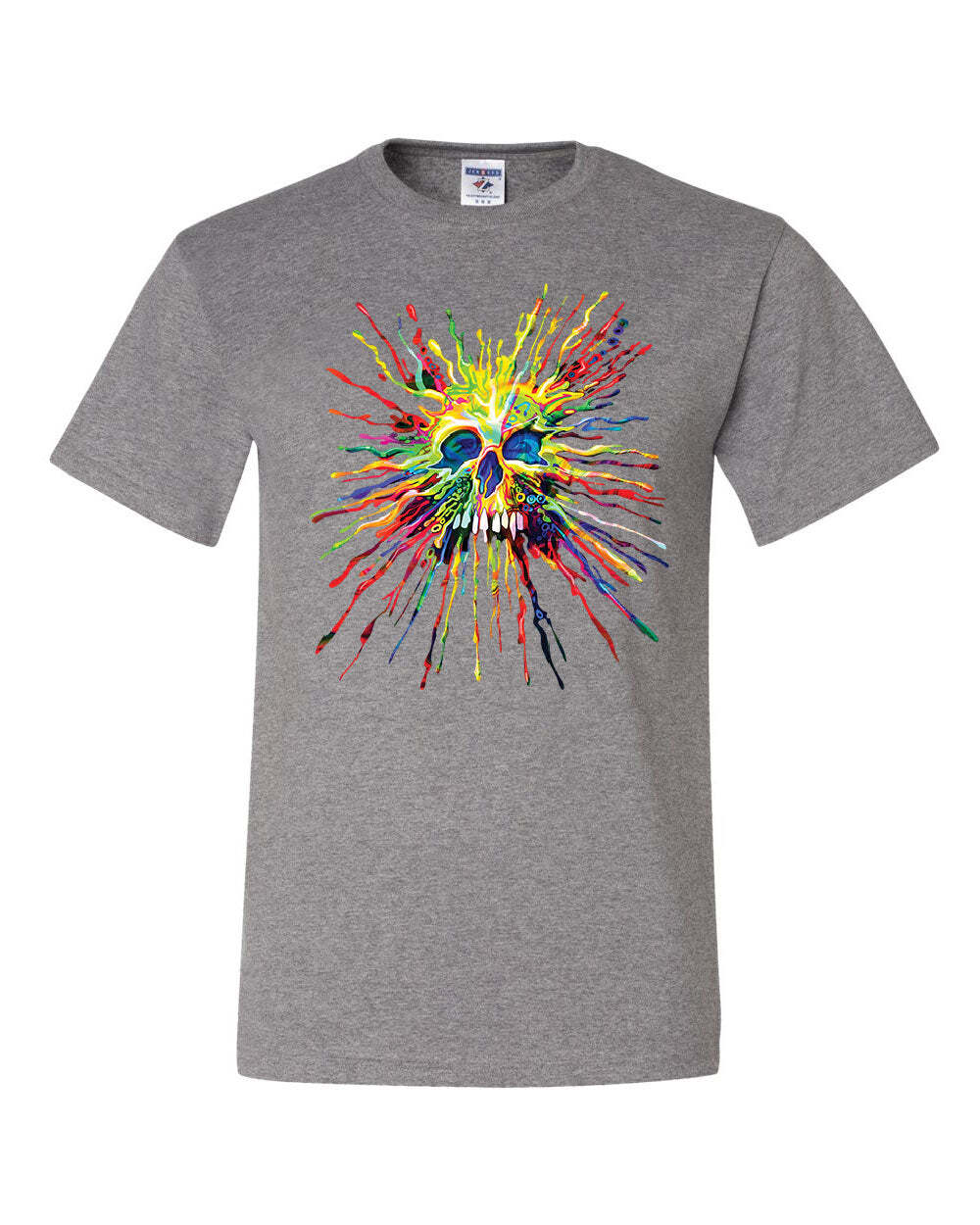 Paint Splatter Skull T-Shirt Multicolor Art Crazy Melting Drip Tee Shirt S