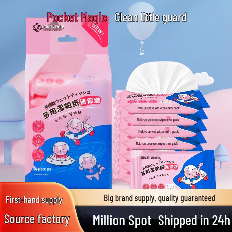 Flushable Mini Wet Wipes - Portable, Additive-Free for Household Use