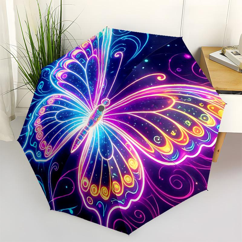 1pc Neon Butterfly Automatic Open/Close Umbrella with Folding feature Compact Travel Umbrella, Lightweight design, for Commuting, Business147