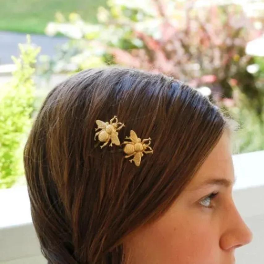 Vintage Gold Color Bee Hair Clips For Bride Wedding Elegant Hair Pin Side ClipAccessories Metal Barrettes Decoration Women Gift