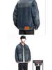 Men's Autumn Patchwork Denim Jacket: Precision Embroidery, Loose Fit, Plus Size Workwear Design.