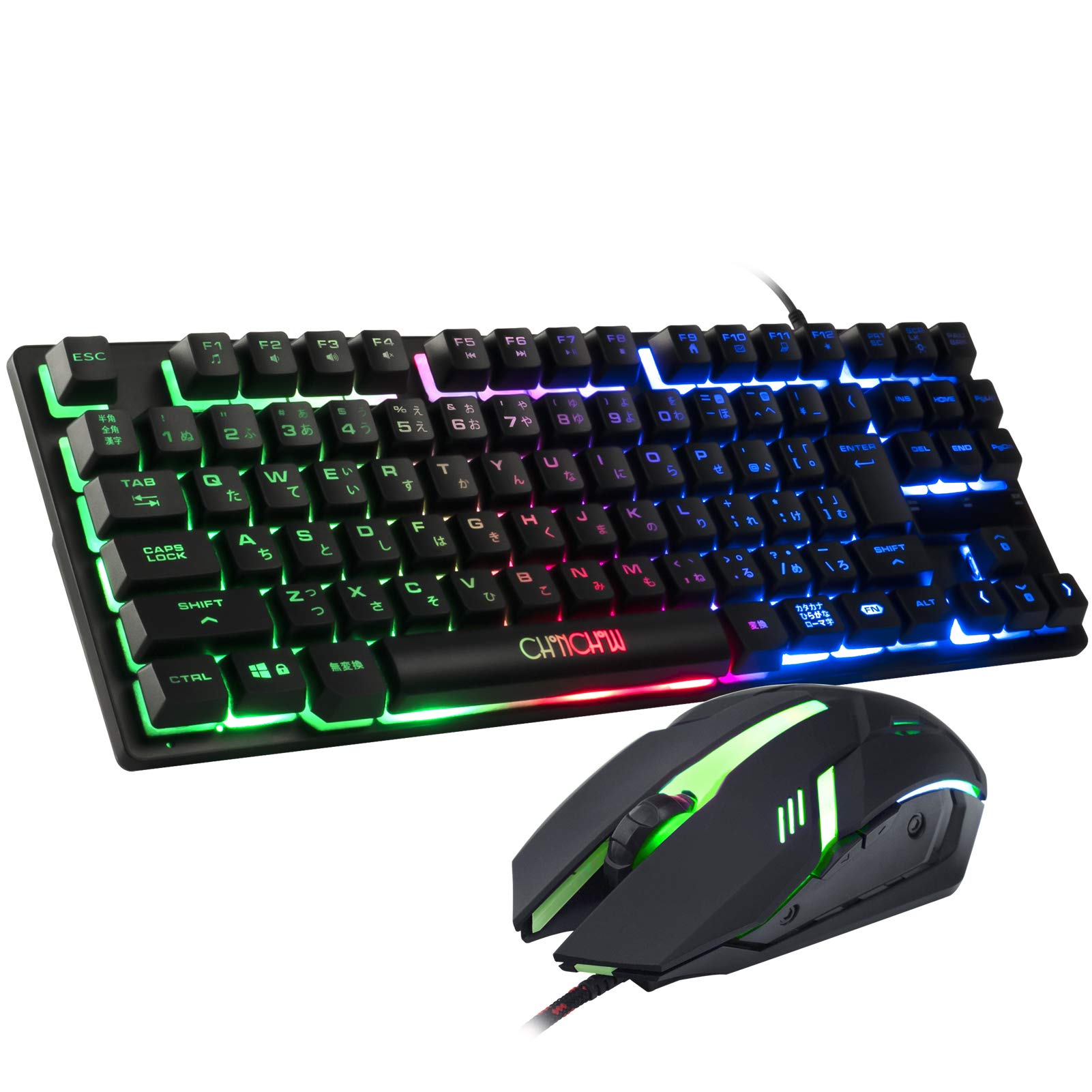 

CHONCHOW Gaming Keyboard and Mouse Set, Japanese Layout, PS5PS4NS Compatible, [No Conversion][Conversion] Keys Included, 88 Keys, Seven-Color LED