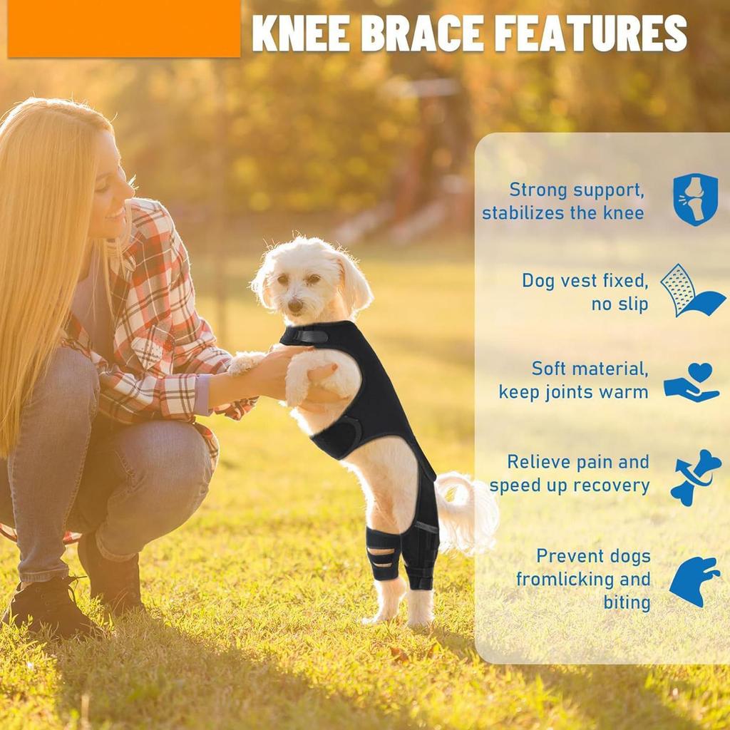 Dog Knee Braces for Back Leg Adjustable Knee Sleeve with 4 Metal Stabilizers Rear Leg Support for Hiking Exercise Outdoor