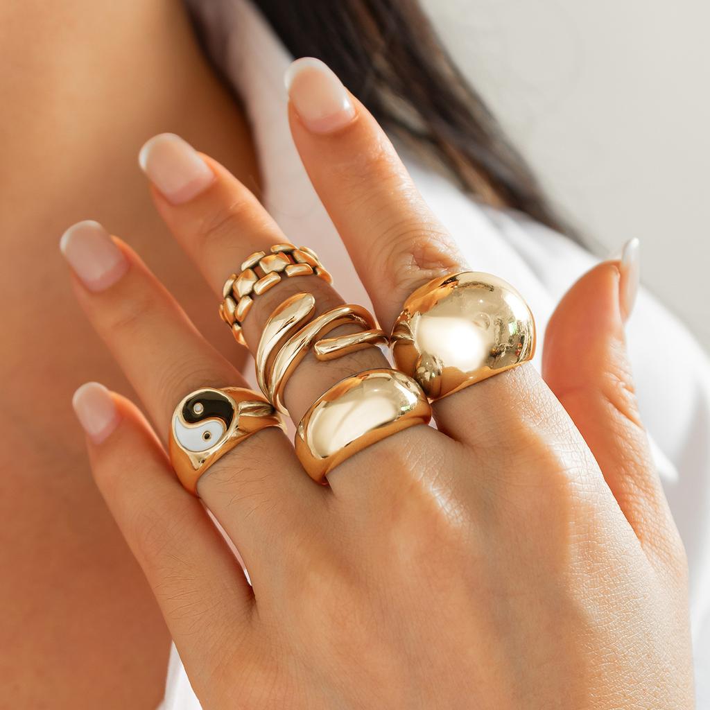 Ingemark 5Pcs/Set Trendy Creative Irregular Smooth Curved Ring for Women Punk Hip-Hop Metal Geometric Chic Rings Party Jewelry