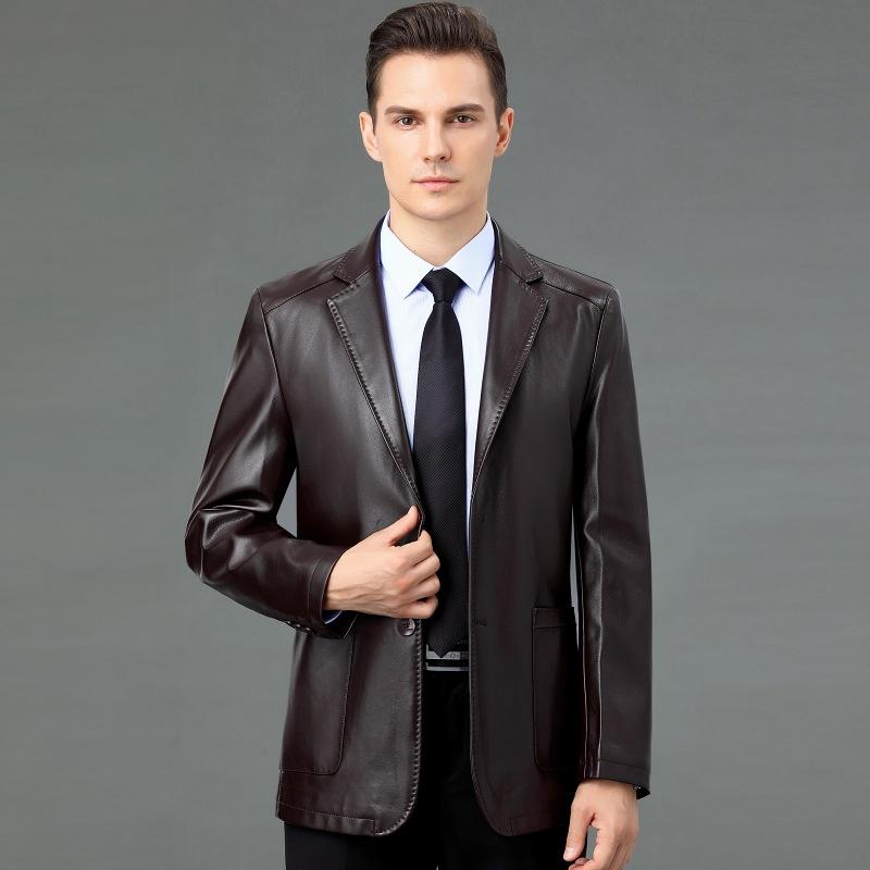 Autumn and Winter New Style Suit Collar Sheepskin Leather Jacket Men's Jacket Business Casual Middle-aged Dad Leather Jacket