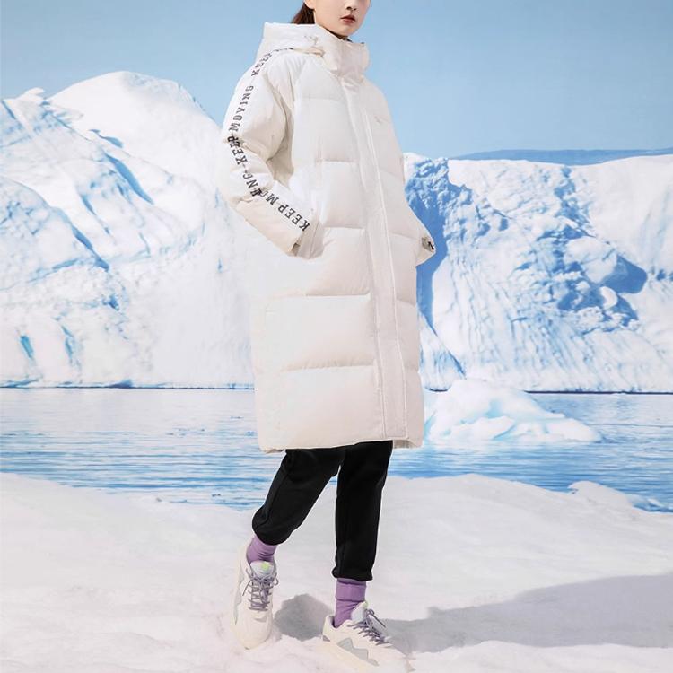 Anta Warm Long Down Jacket With Letter Print Women outerwear Paper-White 162148925-1
