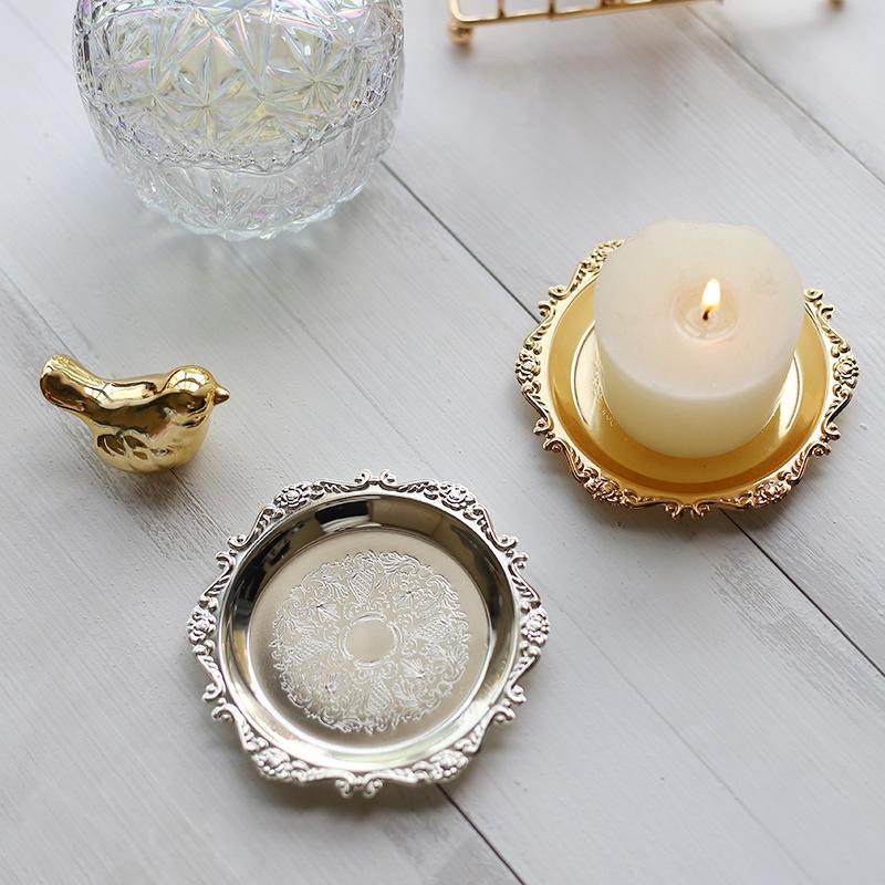 Metal Storage Tray Round Plate Jewelry Dish Earrings Ring Display Tray Desktop Decor Photo Props