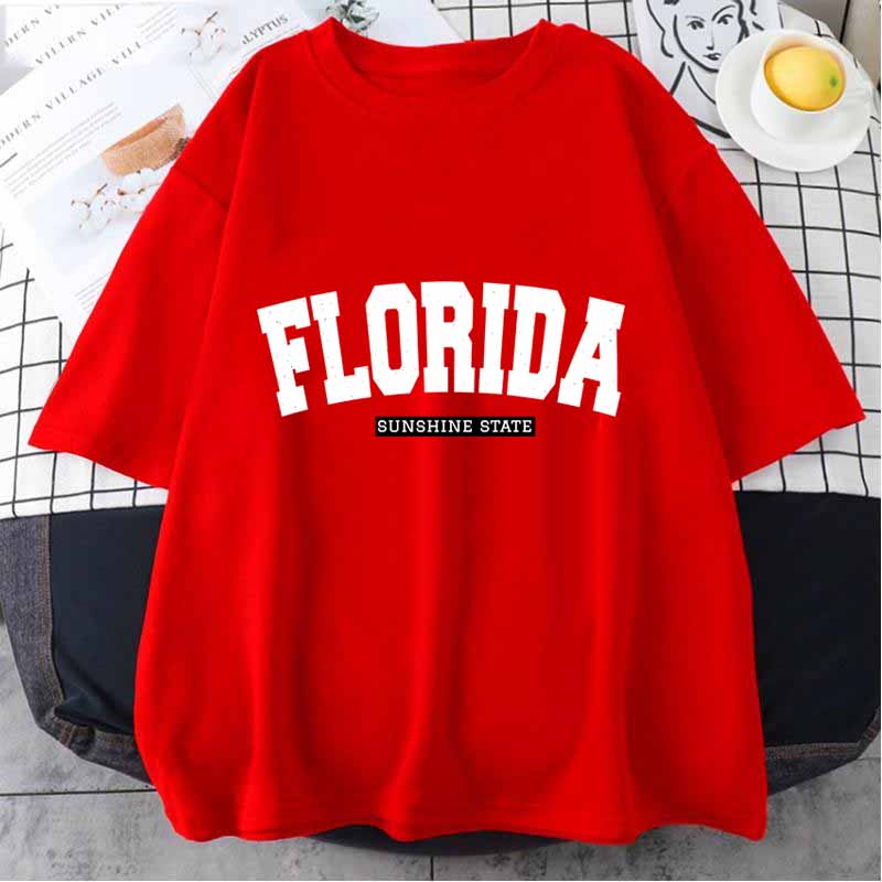 Florida Street City Print Women T-Shirts Summer Brand Short Sleeve High Quality Cotton Tshirt Oversized Loose Tops Casual Tees