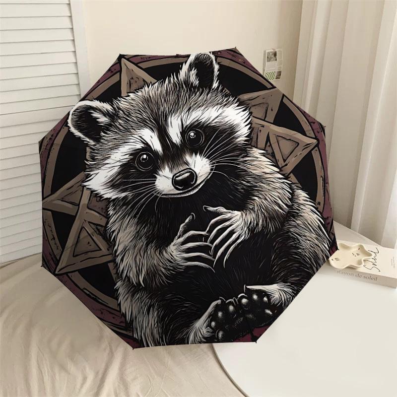 

1PC Raccoon ArtworkUmbrella-8-Rib Reinforced, Automatic Open, Lightweight & Durable, Cute Fashion Accessory for Outdoor-P194