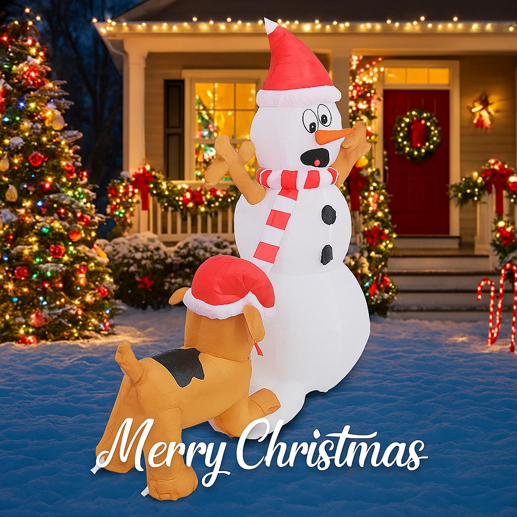 3.94FT Inflatable Snowman Dog Toy With LED Lit Xmas Yard Lawn Home Party Decoration Christmas Supplies Ornament Festive Gift