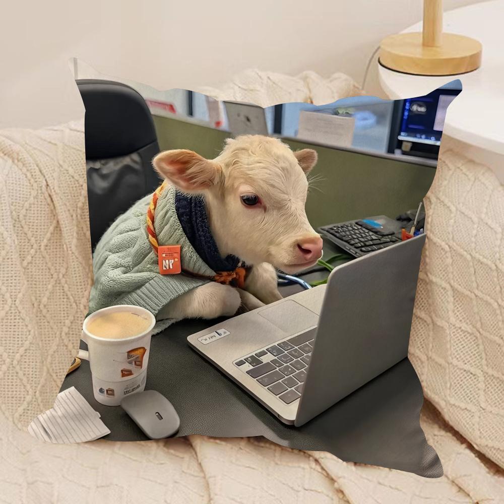 

funny Working animals gift Cushion Cover Silky Short Plush Invisible Zipper Dustproof Sofa Pillow Case for Home Decor 30x30cm