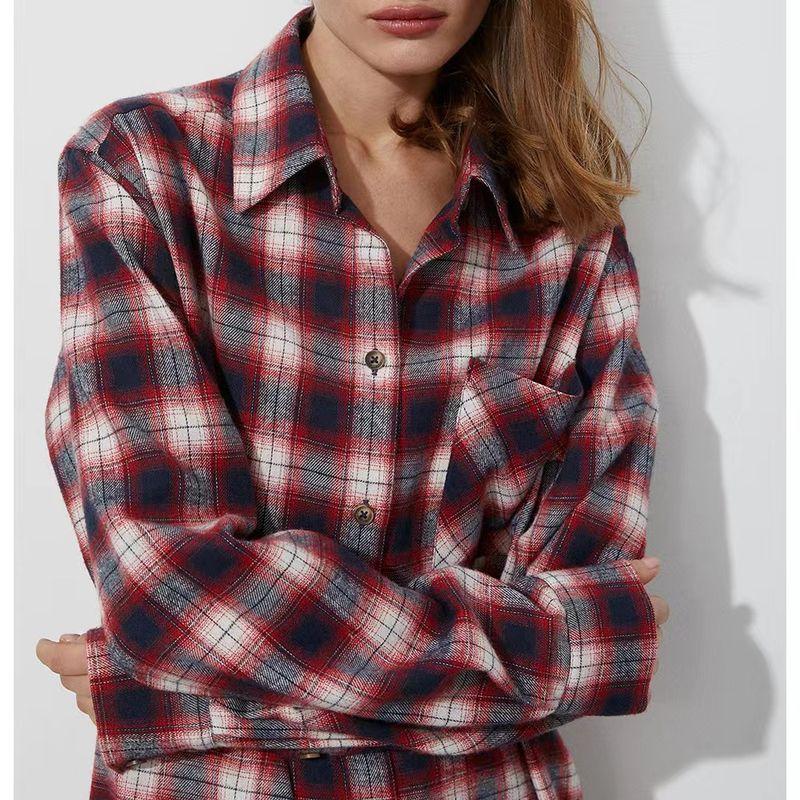 

Fashion Style Gingham Shirt Loose Easiest for Match Plaid Women s Shirt Loose Versatile Plaid Shirt RED CHECK M
