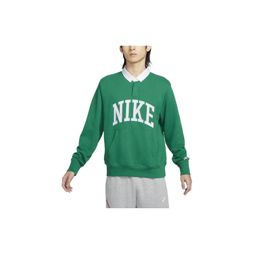 Nike Letter Print Pocket Long Sleeve Polo Shirt Men Tops Green FN3113-365