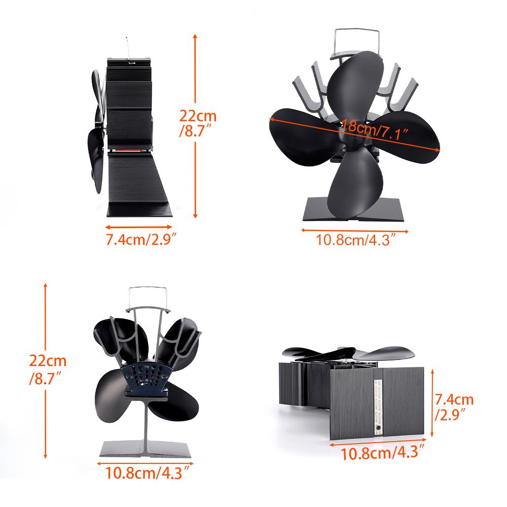 4 Blade Heat Powered Stove Fan Black Fireplace Fan Komin Log Wood Burner Eco Friendly Quiet Fan Home Efficient Heat Distribution