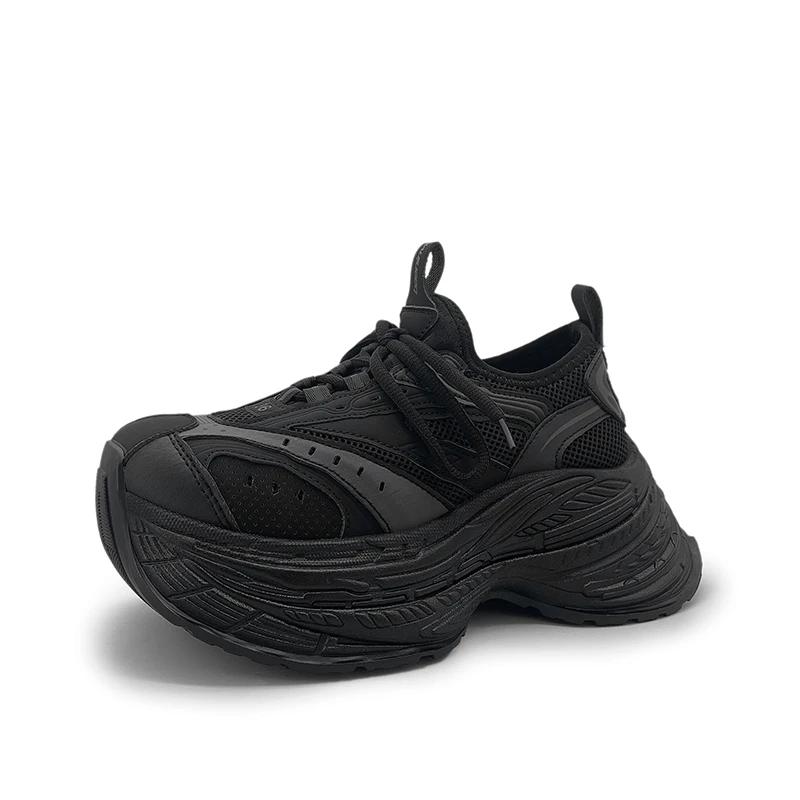 Fashion 8cm Air Mesh Microfiber Leather Autumn Platform Vulcanize Women Chunky Sneaker Vulcanize Spring High Brand Comfort Shoes