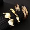 New 3Pcs Geometric Exaggerated Cuff Wide Bangles For Women Vintage CCB Punk Gold Color Chunky Open Bracelet Set Hip Hop Jewelry