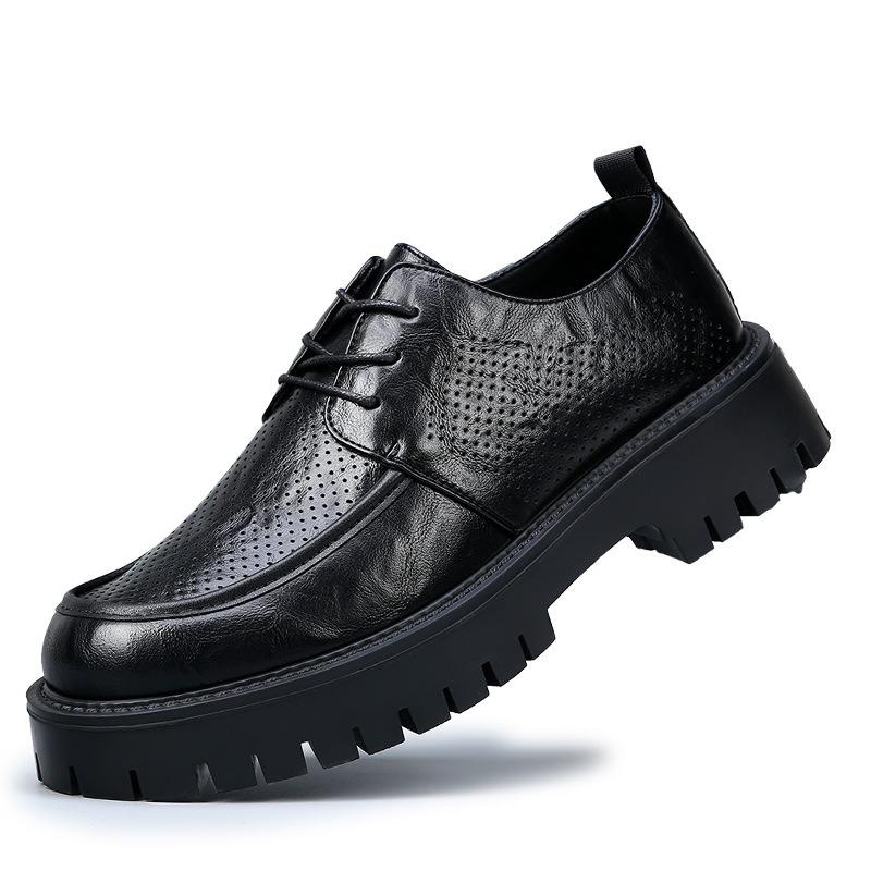 Hollow Leather Shoes Men's Summer New Trend Versatile Platform Business Breathable Casual Leather Large Size Men's Shoes